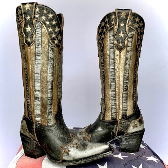 SOLD OLD GRINGO Bloom American Flag Black Knee High Cowgirl Cowboy Western Boots - Picture 8 of 9